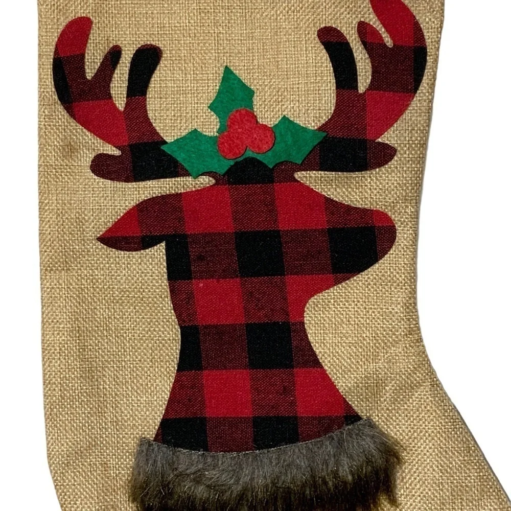 Christmas Stockings Reindeer Moose Holiday Buffalo Check Plaid 17 in 2 Piece Set